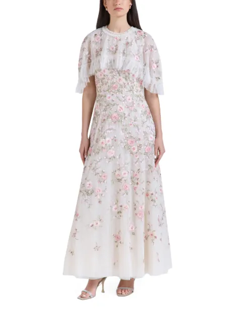 Needle & Thread Eden floral-embroidered ruffled maxi dress White DGCP56RHS26
