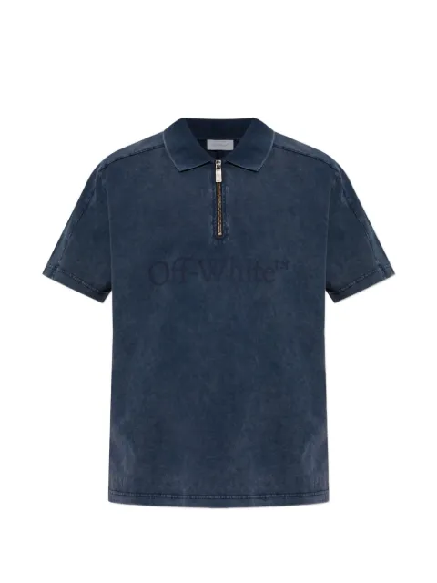 Off-White logo-print zip-neck polo shirt Blue OMAD00YS26JER003