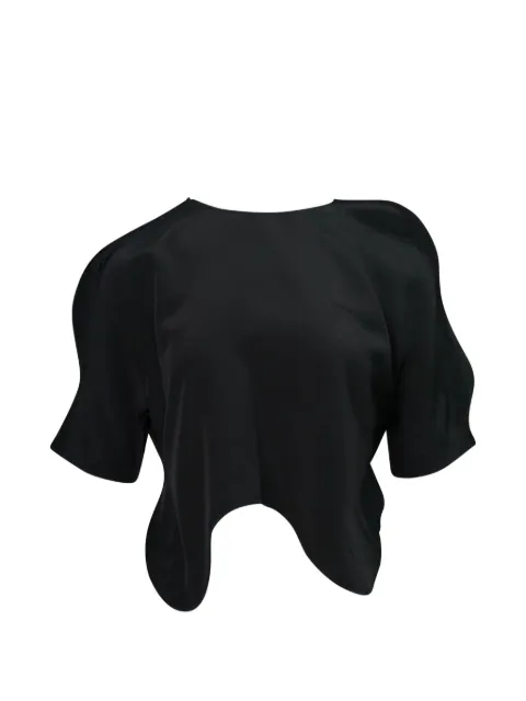 pushBUTTON wavy-hem short-sleeve blouse Black PB2620202W00202WBK