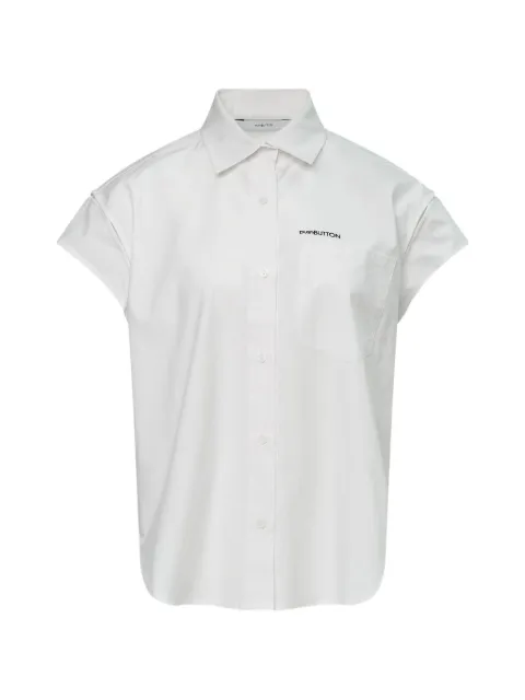 pushBUTTON logo-print cap-sleeve shirt White PB2620207W00207WWH