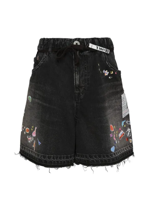 Maison MIHARA YASUHIRO sticker-print denim shorts Black K16PT34100BLACK