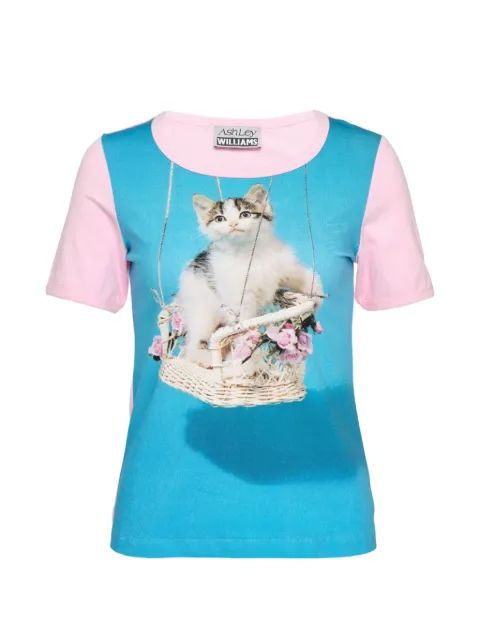 Ashley Williams kitten-print panelled T-shirt Pink AWSS260006300KITTEN