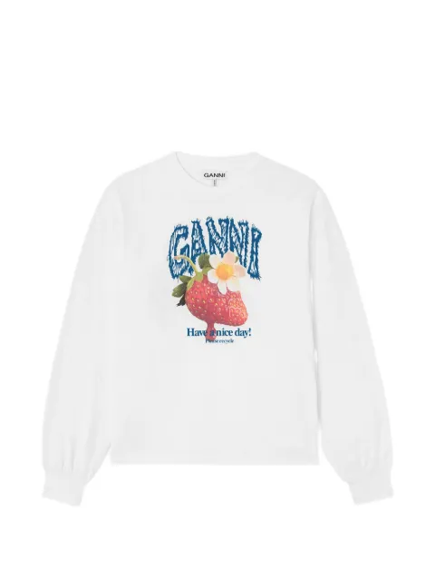 GANNI strawberry-print long-sleeve T-shirt White A1050241
