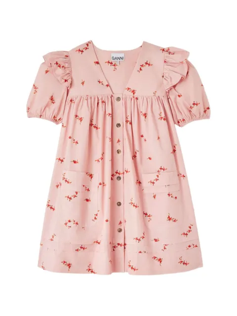 GANNI floral-print ruffled mini dress Pink A1030603