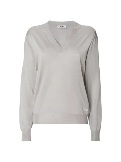 FENDI logo-embroidered V-neck sweater Grey FZXF24AW4V