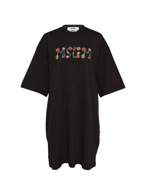 MSGM floral-embroidered T-shirt dress Black 4041MDA82N26700299