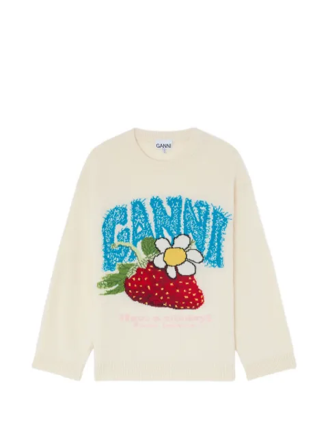 GANNI strawberry-intarsia knitted sweater Neutrals A1150015