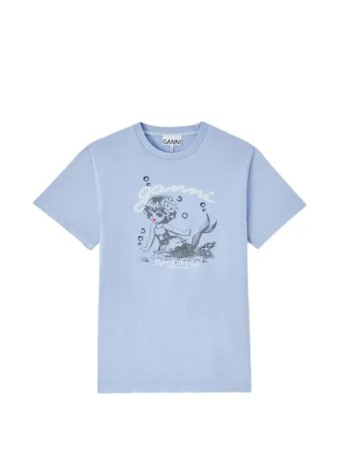 GANNI mermaid-print T-shirt Blue A1050238