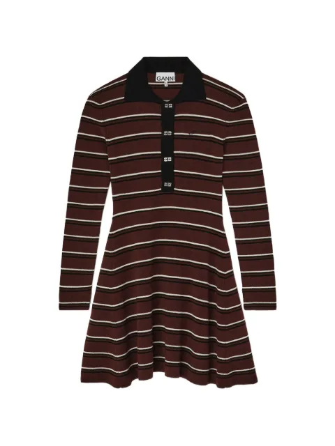 GANNI striped polo mini dress Brown A1030660