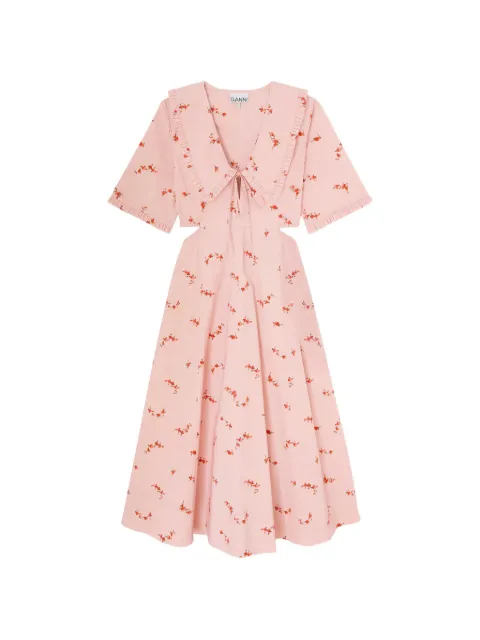 GANNI floral-print cut-out midi dress Pink A1030625