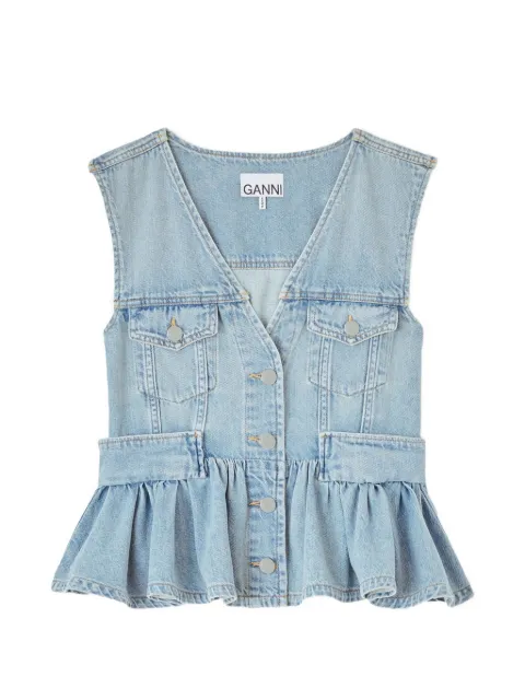 GANNI peplum denim button-up vest Blue A1040321