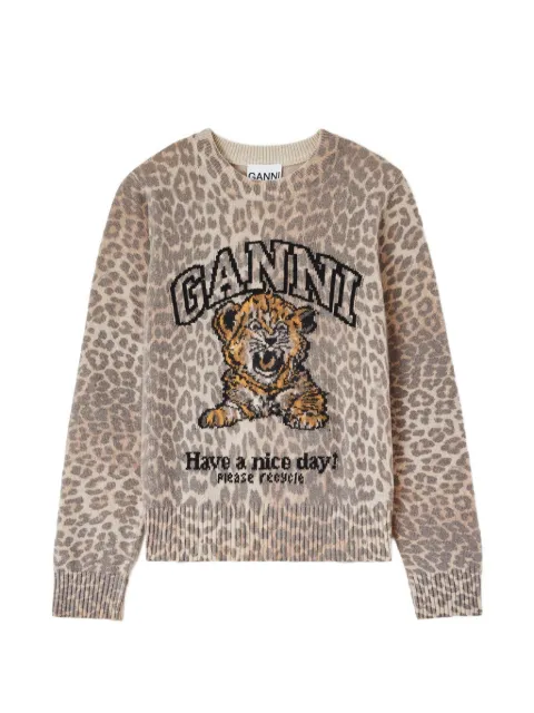 GANNI tiger-print intarsia-knit sweater Neutrals A1150012