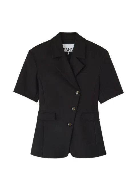 GANNI short-sleeved asymmetric-fastening blazer Black A1020097