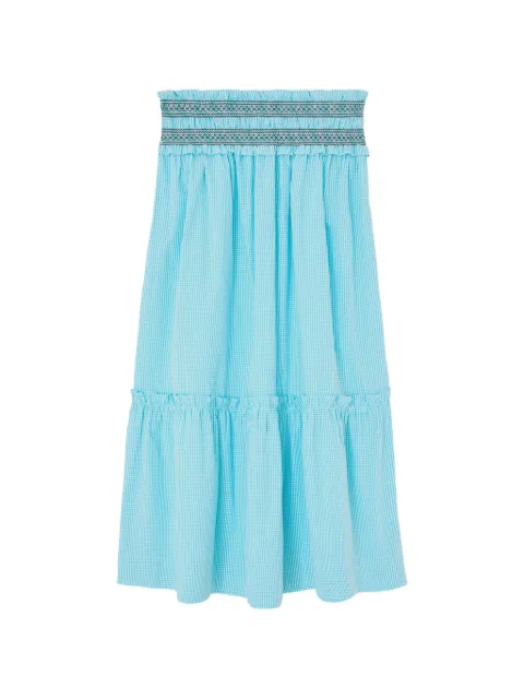 GANNI checked convertible smocked maxi skirt Blue A1090325