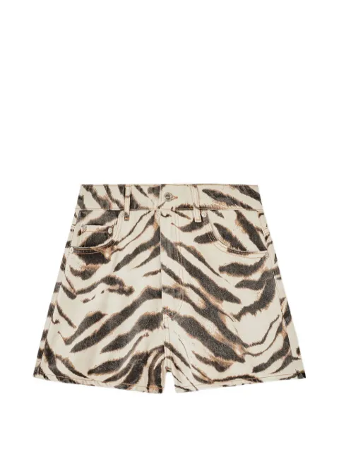 GANNI zebra-print denim shorts Neutrals A1110096