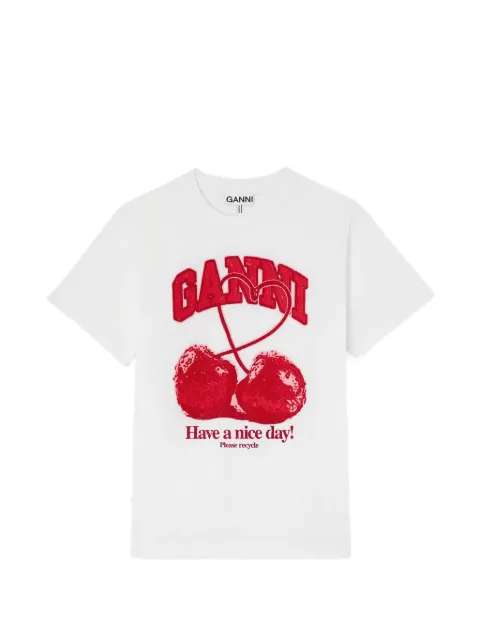 GANNI cherry-print T-shirt White A1050247