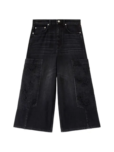 GANNI floral-embroidered cargo jeans Black A1190008