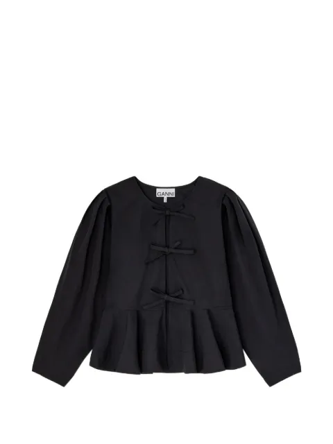 GANNI bow-detail peplum-hem blouse Black A1040486