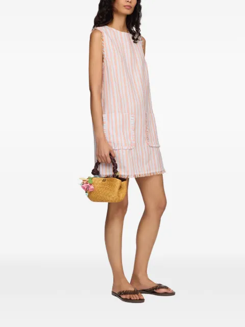 GANNI striped-linen frayed-edge mini dress Orange A1030582