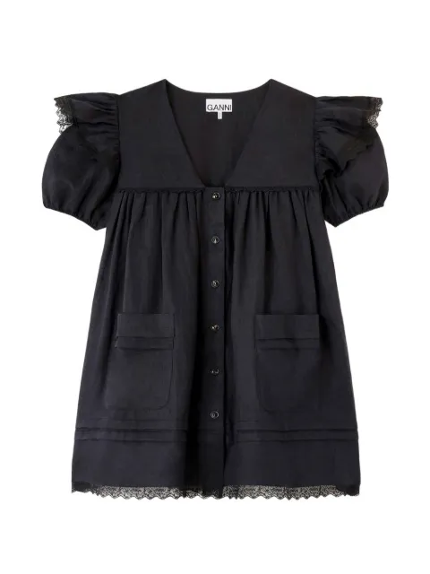 GANNI ruffled lace-trim dress Black A1030577