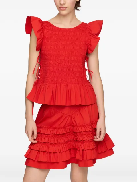 GANNI smocked ruffled top Red A1040422