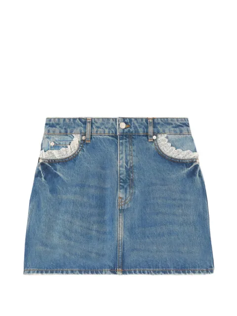 GANNI lace-trim denim skirt Blue A1090291