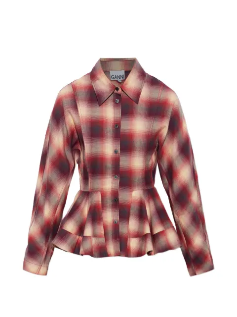GANNI check-pattern peplum-hem shirt Red A1040414