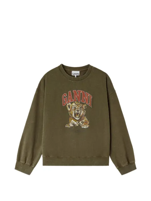 GANNI crewneck with tiger Green A1060079