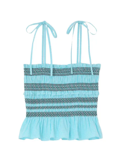 GANNI shirred gingham top Blue A1040339
