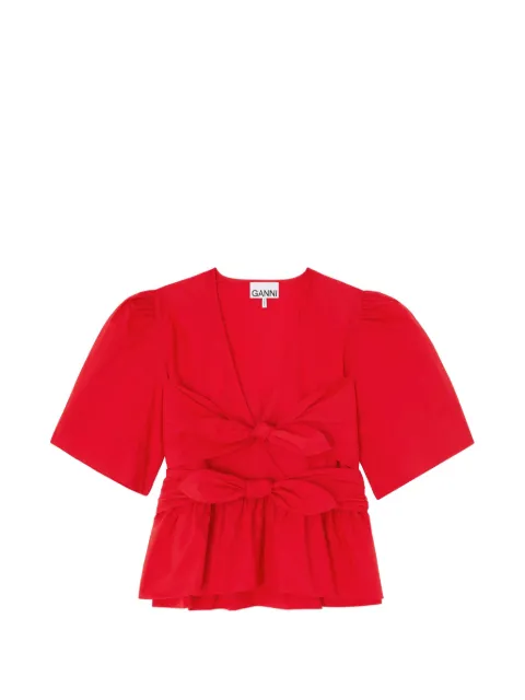 GANNI bow-detail peplum-hem blouse Red A1040485
