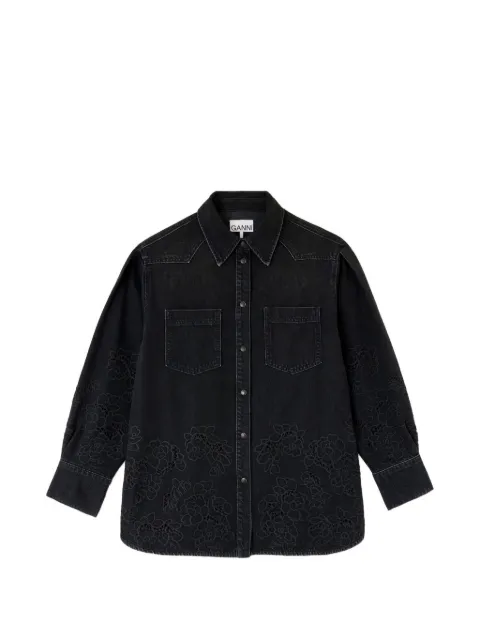 GANNI broderie-anglaise denim shirt Black A1040313