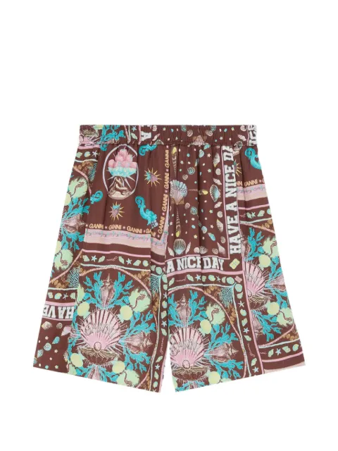 GANNI shorts in printed twill Brown A1110107