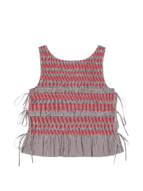 GANNI check-print smocked top Brown A1040365