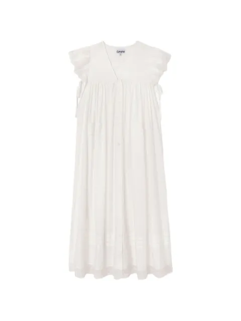 GANNI lace-trim ruffled dress White A1030578