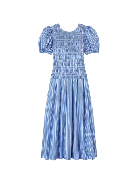 GANNI striped smocked-waist dress Blue A1030646