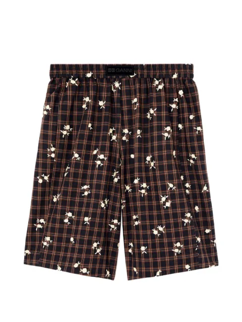 GANNI check floral-print shorts Brown A1110089