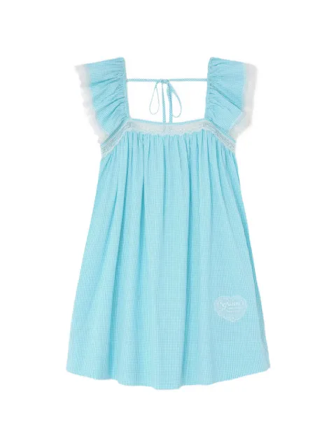 GANNI gingham lace-trimmed dress Blue A1030600