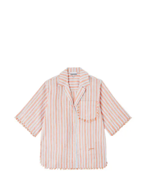 GANNI striped frayed-edge shirt Blue A1040409