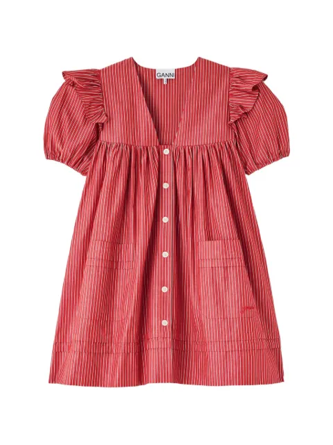 GANNI mini dress in striped cotton Red A1030623