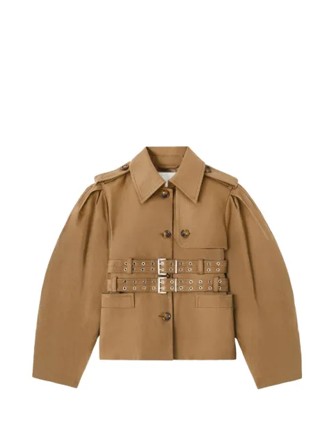 GANNI belted puff-sleeve jacket Brown A1010196