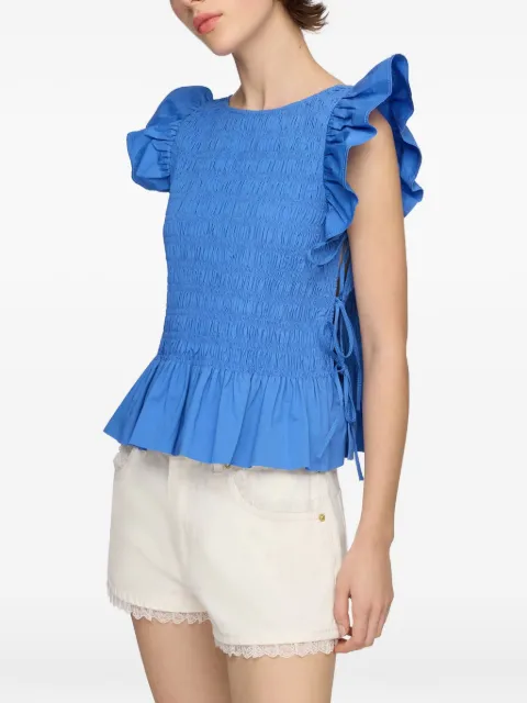 GANNI ruffled-sleeve smocked blouse Blue A1040422
