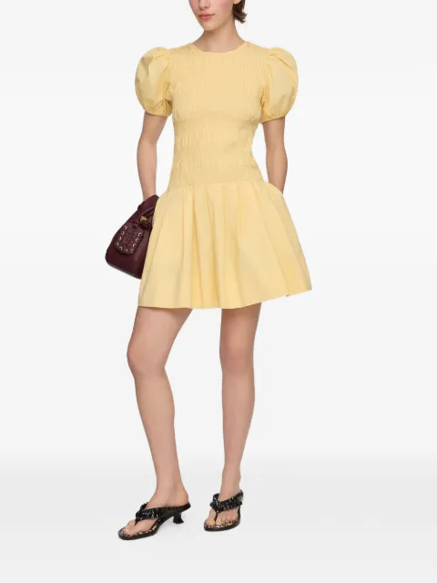 GANNI shirred-effect puff-sleeve mini dress Yellow A1030622