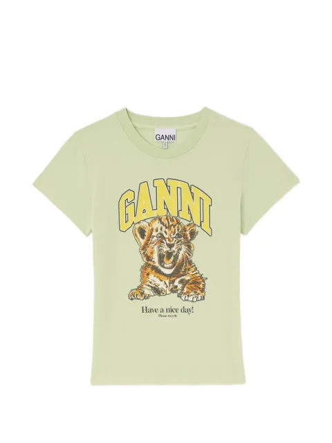 GANNI tiger-print T-shirt Green A1050249