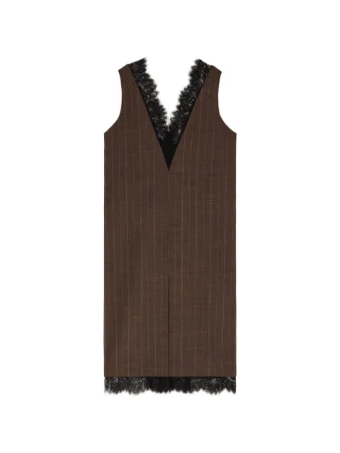 GANNI pinstriped lace-trim midi dress Brown A1030590