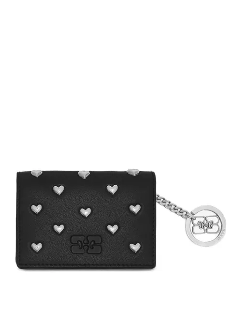 GANNI Bou heart-stud wallet Black B3010337