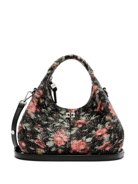 GANNI mini beaded floral-print tote bag Black C1040017