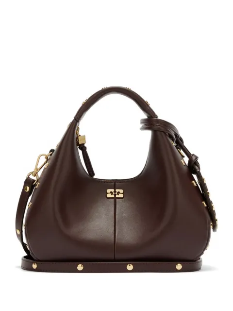 GANNI mini studded tote bag Brown C1040006