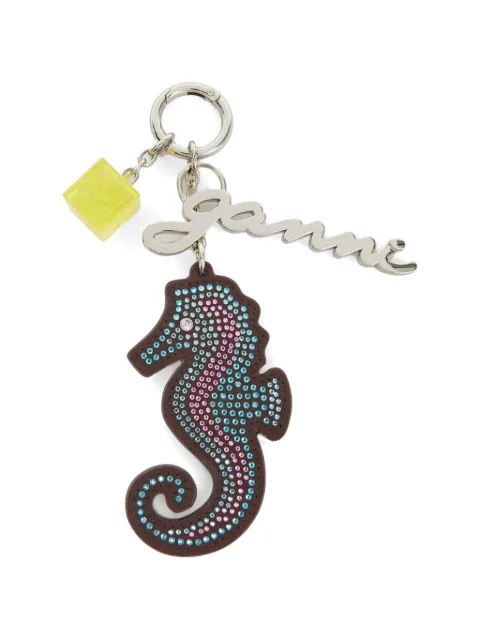 GANNI crystal-embellished seahorse keyring Brown B3010351