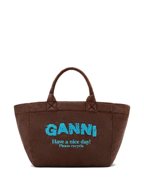 GANNI logo-embroidered reversibletote bag Brown C2080030