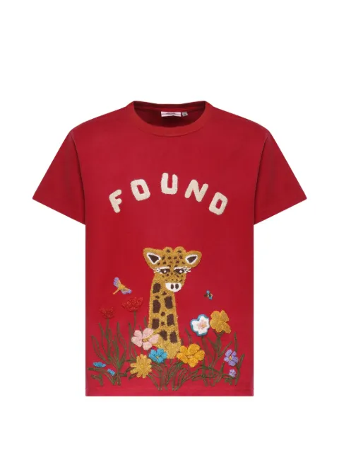 FOUND embroidered distressed T-shirt Red FOSS26TT09012